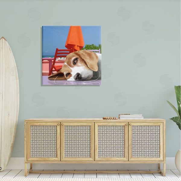 Stupell Industries Noah Bay | Tired Dog Laying Music Headphones Summer Beach Wall Art