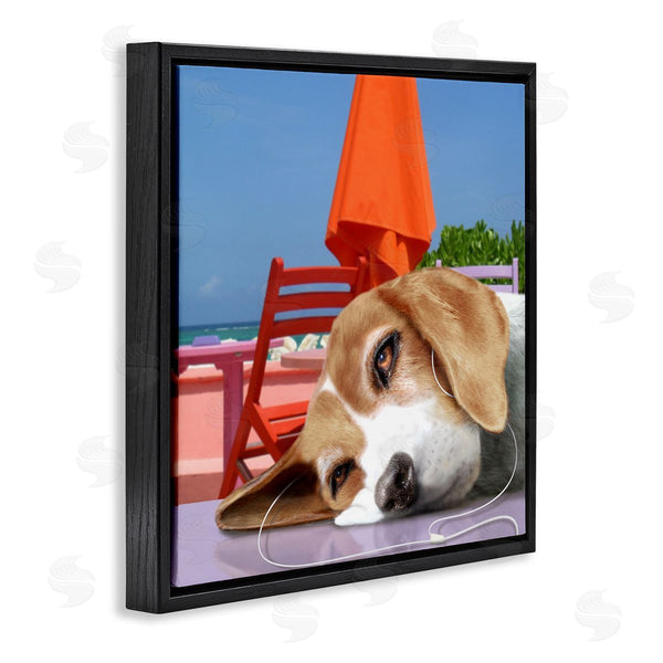 Stupell Industries Noah Bay | Tired Dog Laying Music Headphones Summer Beach Wall Art