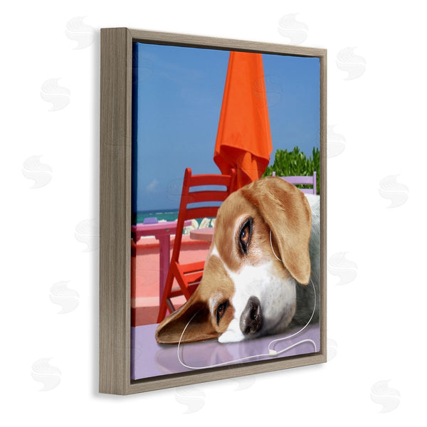 Stupell Industries Noah Bay | Tired Dog Laying Music Headphones Summer Beach Wall Art