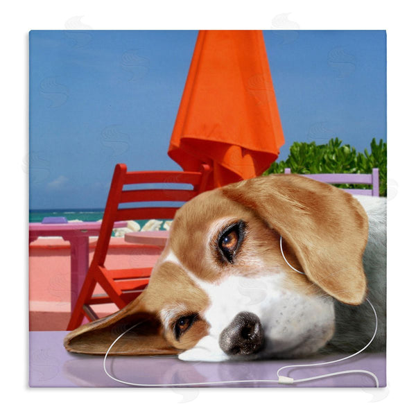 stupell industries Noah Bay | Tired Dog Laying Music Headphones Summer Beach Wall Art