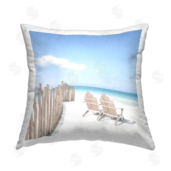 stupell industries Noah Bay | Zen Beach Chairs on Shore Printed Throw Pillow