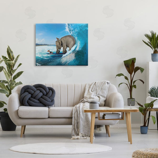 Stupell Industries Nobleworks | Animals Riding Ocean Waves Surfing Elephant Cat Dog Wall Art