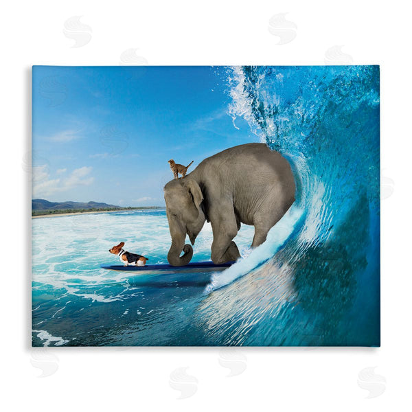 stupell industries Nobleworks | Animals Riding Ocean Waves Surfing Elephant Cat Dog Wall Art