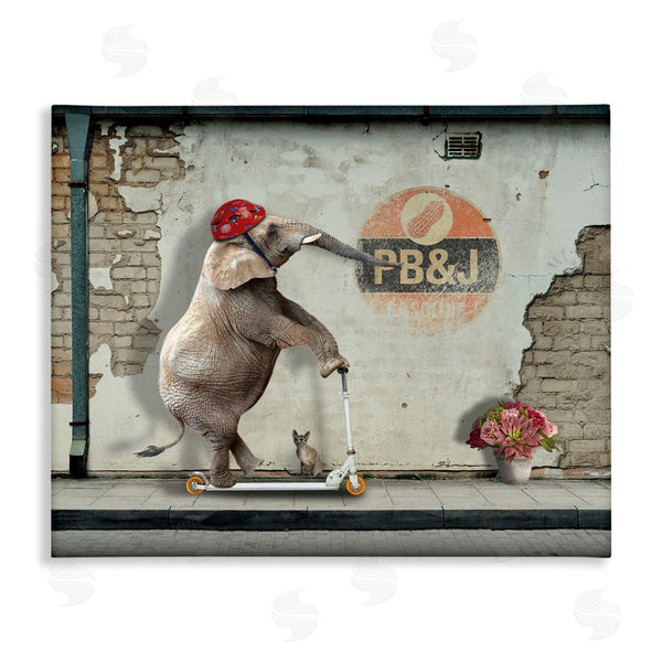 stupell industries Nobleworks | Elephant Riding Scooter Old Brick City Streets Wall Art