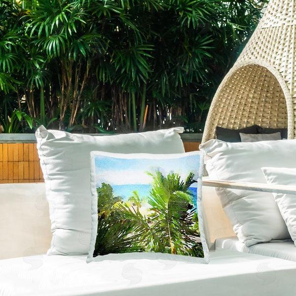 Stupell Industries Nola James | Palm Leaves Over Beach Printed Throw Pillow