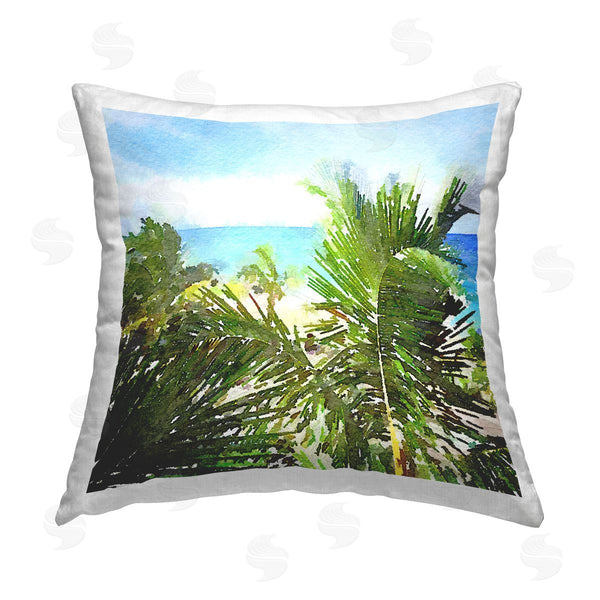 stupell industries Nola James | Palm Leaves over Beach Printed Throw Pillow