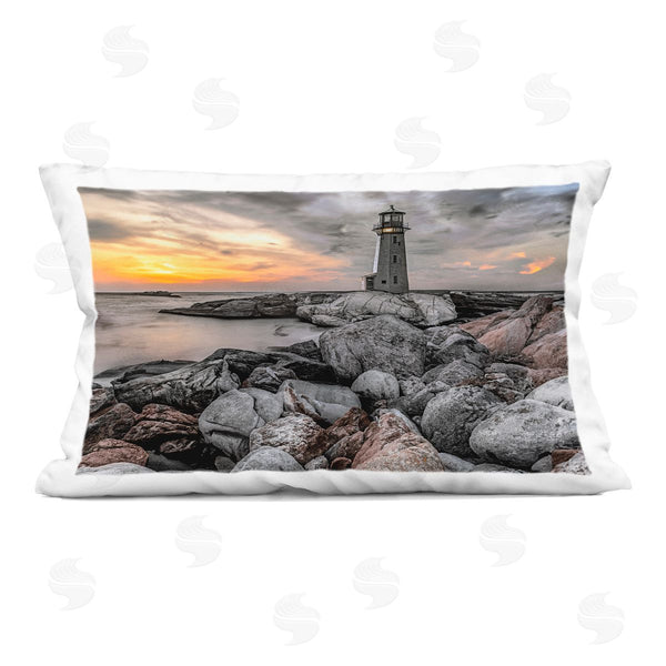 stupell industries Norm Stelfox | Lighthouse Bay at Sunset Printed Throw Pillow
