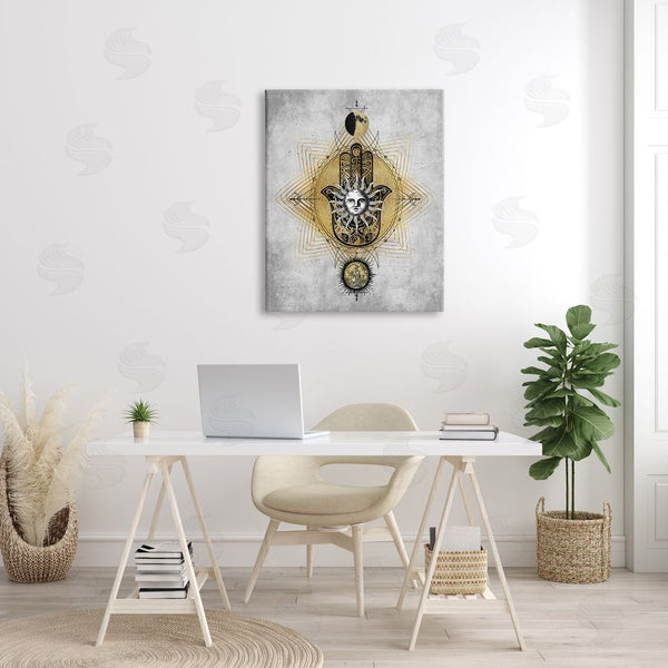 Stupell Industries Oliver Jeffries | Vintage Sun Patterned Hamsa Symbol Astrological Geometry Wall Art