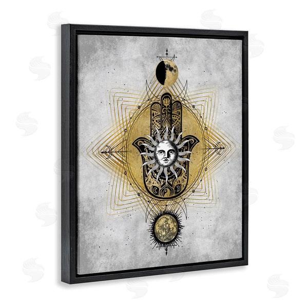 Stupell Industries Oliver Jeffries | Vintage Sun Patterned Hamsa Symbol Astrological Geometry Wall Art