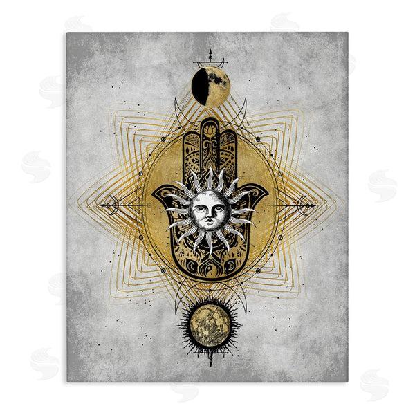 stupell industries Oliver Jeffries | Vintage Sun Patterned Hamsa Symbol Astrological Geometry Wall Art
