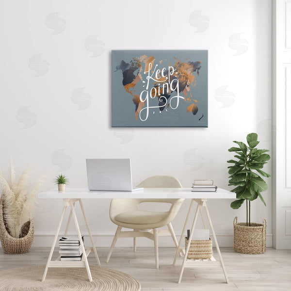 Stupell Industries Omar Escalante | Keep Going Sentiment Over Abstract Pattern World Map Wall Art