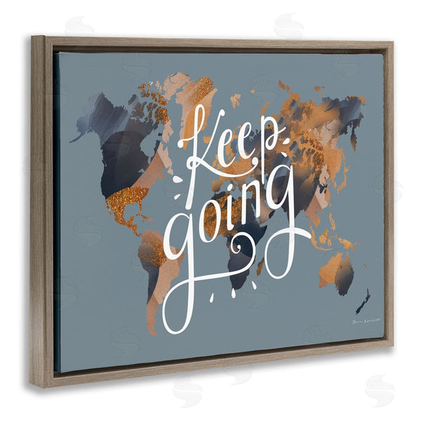 Stupell Industries Omar Escalante | Keep Going Sentiment Over Abstract Pattern World Map Wall Art