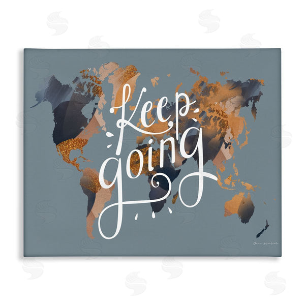 stupell industries Omar Escalante | Keep Going Sentiment over Abstract Pattern World Map Wall Art