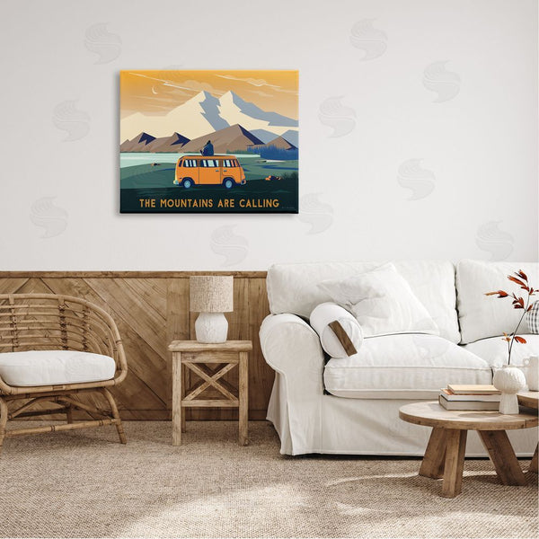 Stupell Industries Omar Escalante | Mountains Are Calling Bold Orange Van Travel Explore Quote Wall Art