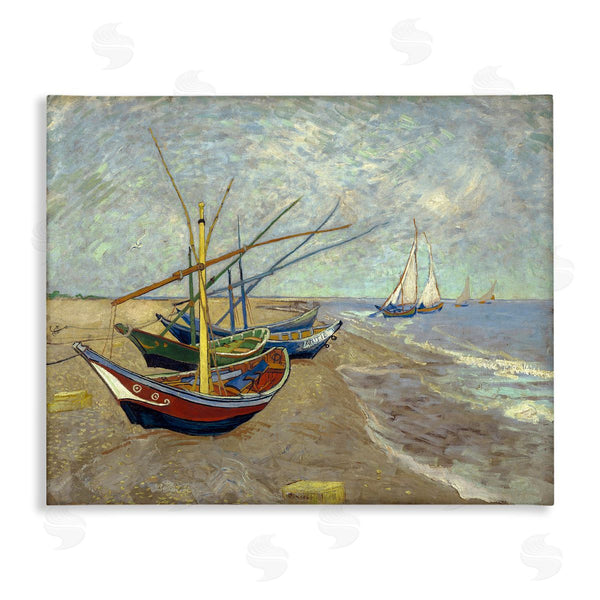 stupell industries one1000paintings | Fishing Boats on Beach Saintes Maries Vincent van Gogh Painting Wall Art