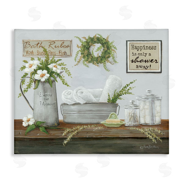 stupell industries Pam Britton | Farmhouse Bathroom Counter Still Life Motivational Phrases Wall Art