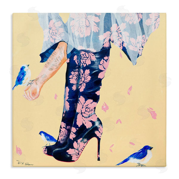 stupell industries Pamela K. Beer | Floral Print Boot Heals Hand Holding Bird
