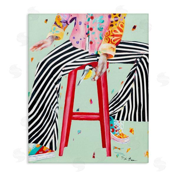 stupell industries Pamela K. Beer | Sitting On Stool with Bird Fun Expressive Fashion