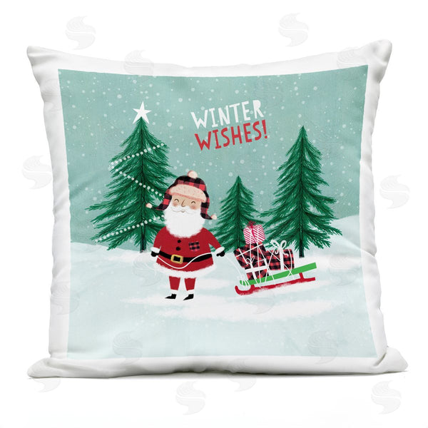 Stupell Industries Pan Georgiou | Winter Wishes Santa Gift Sled Printed Throw Pillow