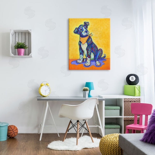 Stupell Industries Pat Cockrell | Blue & Yellow Abstract Dog Wall Art