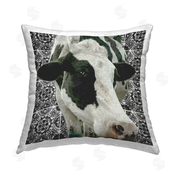 stupell industries Pat Cockrell | Cow on Mosaic Pattern Printed Throw Pillow