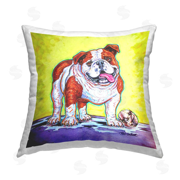 stupell industries Pat Cockrell | Happy Bulldog with Baseball Printed Throw Pillow