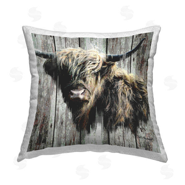 Stupell Industries Pat Cockrell | Highland Cattle Rustic Portrait Printed Throw Pillow