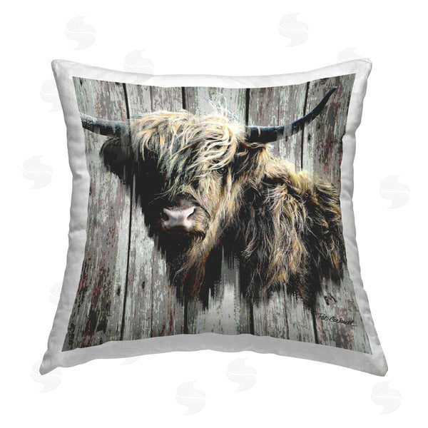 stupell industries Pat Cockrell | Highland Cattle Rustic Portrait Printed Throw Pillow