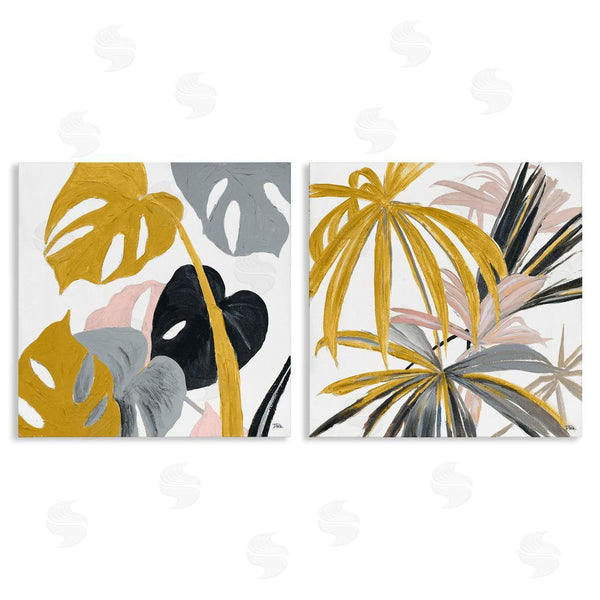 stupell industries Patricia Pinto | Clusters of Palm Leaves Yellow Pink Grey Wall Art