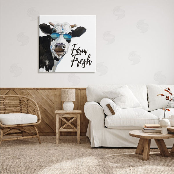 Stupell Industries Patricia Pinto | Farm Fresh Funny Dairy Cow Phrase Aviator Shades Wall Art