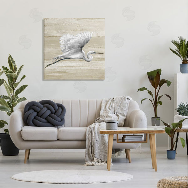 Stupell Industries Patricia Pinto | Flying Heron Sand Textured Background Natural Tones Wall Art