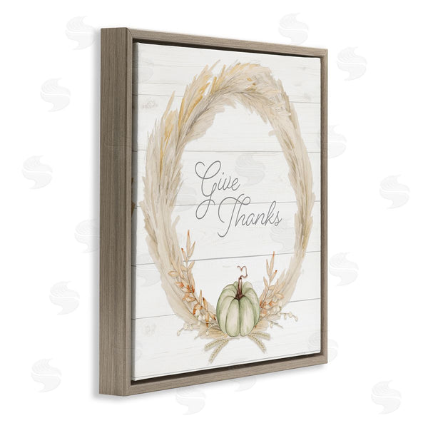 Stupell Industries Patricia Pinto | Give Thanks Phrase Country Wheat & Pumpkin Wreath Wall Art