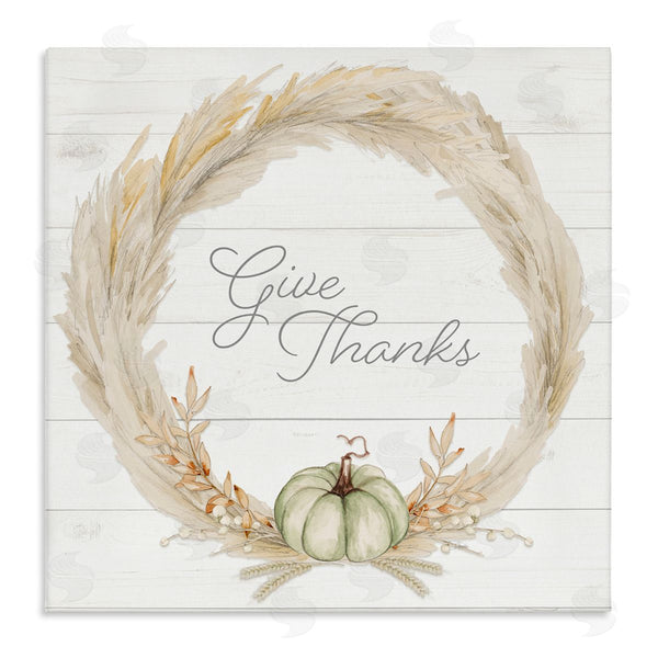 stupell industries Patricia Pinto | Give Thanks Phrase Country Wheat & Pumpkin Wreath Wall Art