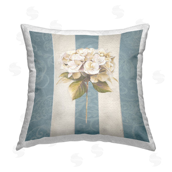 Stupell Industries Patricia Pinto | Hydrangea Sprig On Stripes Printed Throw Pillow