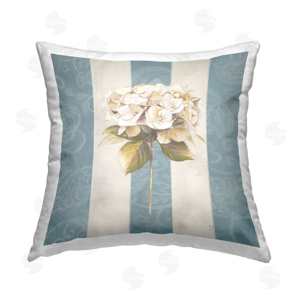 stupell industries Patricia Pinto | Hydrangea Sprig on Stripes Printed Throw Pillow