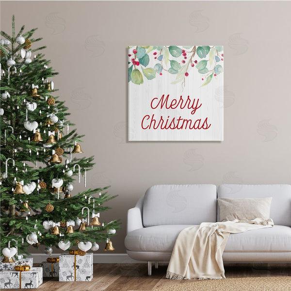 Stupell Industries Patricia Pinto | Merry Christmas Sentiment Festive Falling Red Holly Vines Wall Art