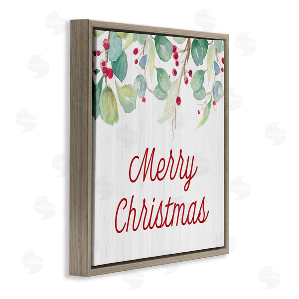 Stupell Industries Patricia Pinto | Merry Christmas Sentiment Festive Falling Red Holly Vines Wall Art