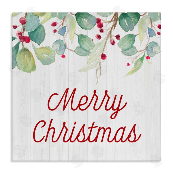stupell industries Patricia Pinto | Merry Christmas Sentiment Festive Falling Red Holly Vines Wall Art