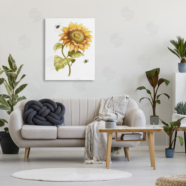 Stupell Industries Patricia Pinto | Minimal Sunflower Floral Blooming Bees Flying By Wall Art