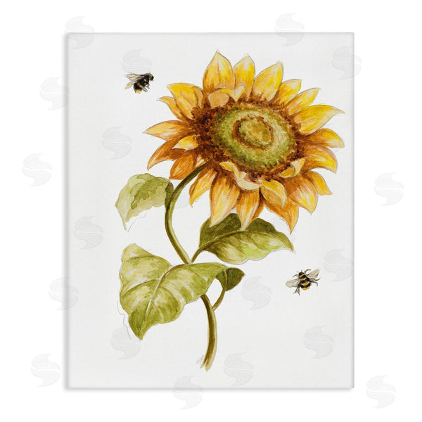stupell industries Patricia Pinto | Minimal Sunflower Floral Blooming Bees Flying By Wall Art