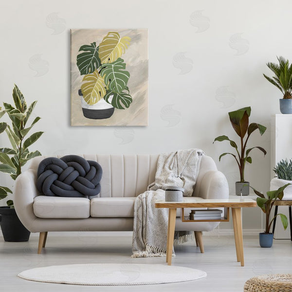 Stupell Industries Patricia Pinto | Monstera Plant Black Stripe Planter Abstract Neutral Background Wall Art
