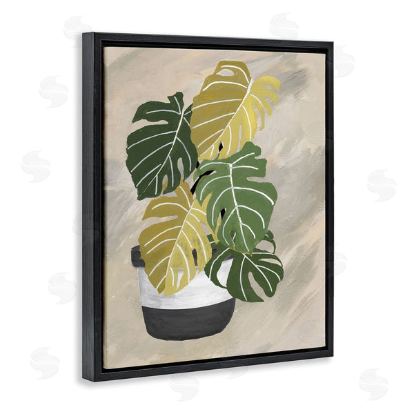 Stupell Industries Patricia Pinto | Monstera Plant Black Stripe Planter Abstract Neutral Background Wall Art