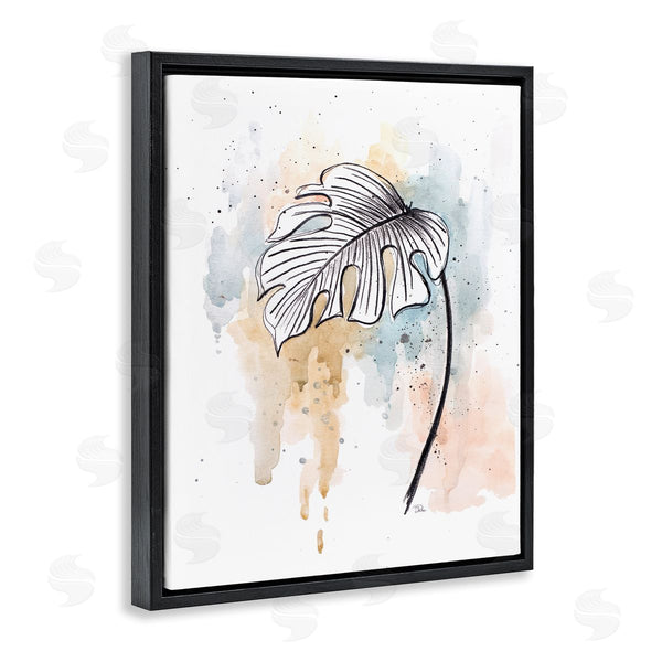 Stupell Industries Patricia Pinto | Monstera Plant Stem Blue Brown Splatter Watercolor
