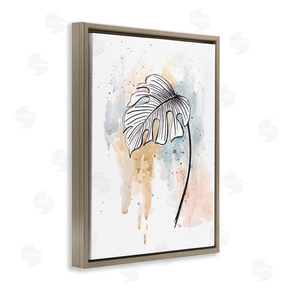 Stupell Industries Patricia Pinto | Monstera Plant Stem Blue Brown Splatter Watercolor