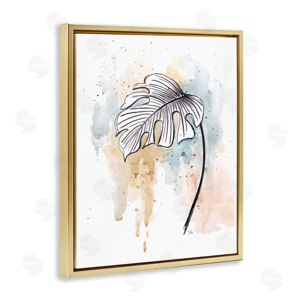Stupell Industries Patricia Pinto | Monstera Plant Stem Blue Brown Splatter Watercolor
