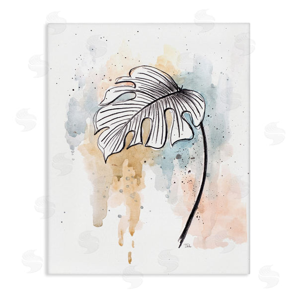 stupell industries Patricia Pinto | Monstera Plant Stem Blue Brown Splatter Watercolor