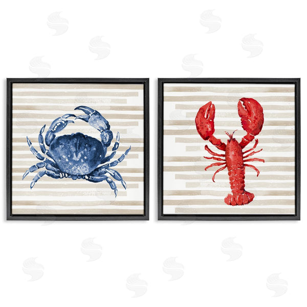 Stupell Industries Patricia Pinto | Nautical Crab & Lobster Beige Stripes