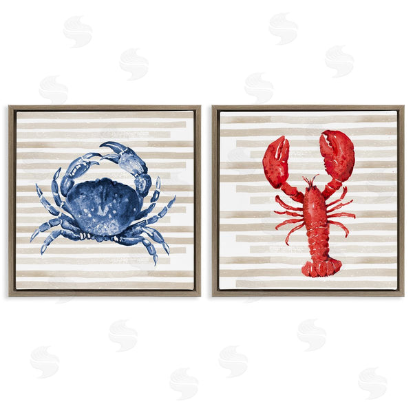 Stupell Industries Patricia Pinto | Nautical Crab & Lobster Beige Stripes