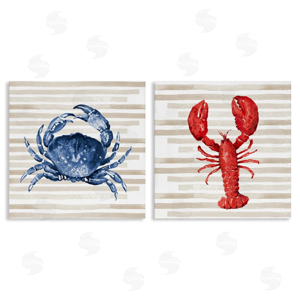 stupell industries Patricia Pinto | Nautical Crab & Lobster Beige Stripes