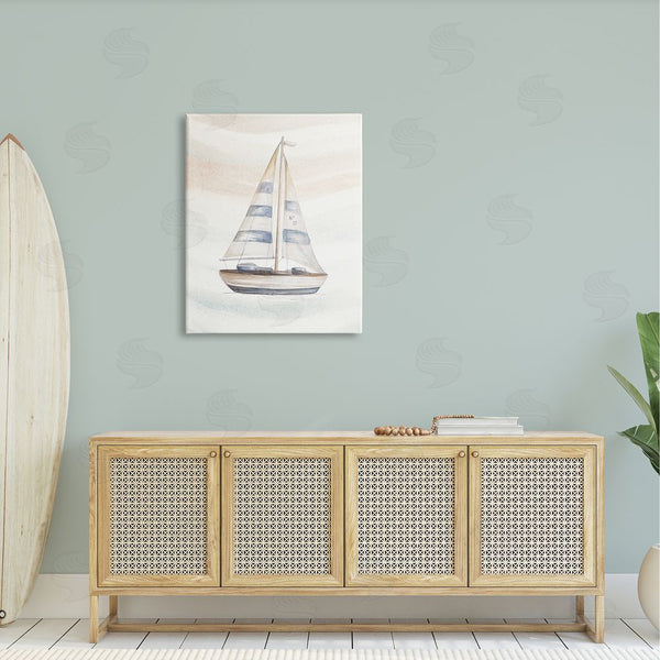 Stupell Industries Patricia Pinto | Nautical Sailboat Drifting Pale Abstract Ocean Waves Wall Art